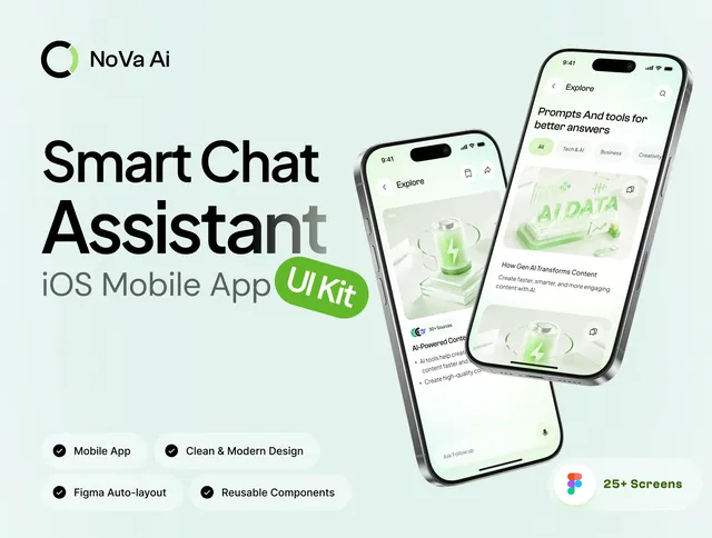 Preview of Smart Chat Assistant – iOS Mobile App UI Kit
